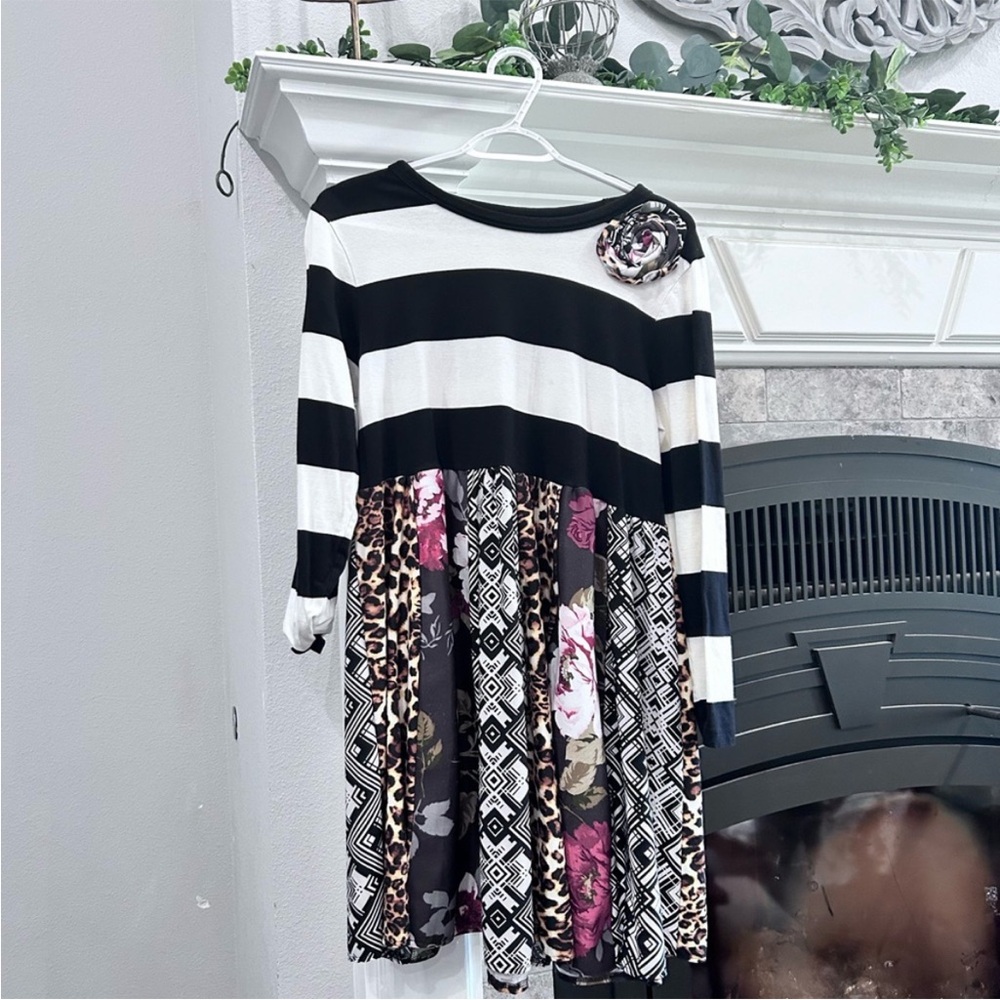 Black & White Striped Floral Patchwork Tunic